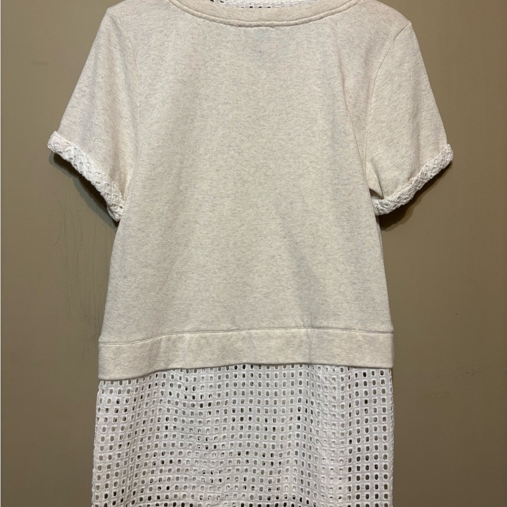 Anthropologie 9-H15 Stcl Layered, Eyelet/Mesh Vibes Buttoned Hem Short Sleeve - Picture 6 of 6